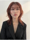 【中澤彩乃】レイヤーカット韓国ワンホンヘアレッドオレンジ前髪