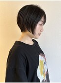 大平/ショートボブ暗髪グレージュ顔まわりレイヤー前髪カット