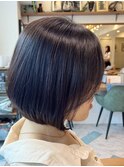 夏レイヤーカットウェットヘアオリーブベージュニュアンスパーマ