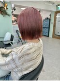 タッセルボブピンクベージュ切りっぱなしボブショートボブ横浜
