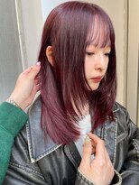 顔まわりカット暖色カラーレイヤーカットボルドーカラー