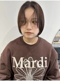 ボブ顔周りレイヤーカットサイドバングショコラブラウンアッシュ