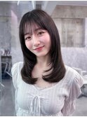 黒髪ボブルフネビージュ小顔ワンレン顔まわり韓国レイヤーカット