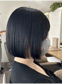 切りっぱなしボブ/黒髪ボブ/重めボブ/まとまる/多毛/広がり