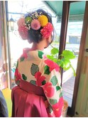 小学生の袴　生花でかわいく