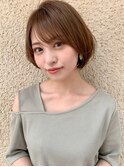 韓国風レイヤーショートボブ/前髪カット/ベージュブラウン[仙台]
