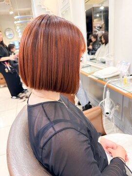 ネオリーブアイム 横浜西口店(Neolive aim) オレンジピンク 切りっぱなしボブ 【横浜】k