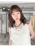 ウェーブパーマ前髪イメチェン小顔ミディアムパーマ