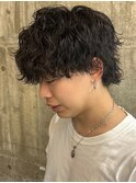 メンズマッシュウルフクリームパーマ波巻きスパイラルパーマ