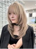 原宿ハッシュカットミディアムレイヤーカットデザインカラー前髪