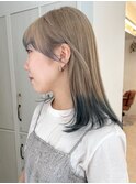 ハイトーンベージュホワイトデザインすそカラーブルーグリーン