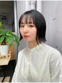 ミニボブ外はね暗色カラー黒髪ボブ