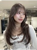 韓国ヘア ハッシュカット ロングレイヤー オリーブベージュ