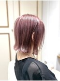 切りっぱなしボブ×ダブルカラーピンクベージュ