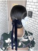 タイトシニヨン 水引 ベロアリボン 和装ヘア 振袖 袴 浴衣
