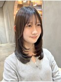◯ダークアッシュブラウンミディアムレイヤー顔周りカットq