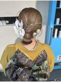 成人式振袖前撮りヘアセットタイトシニヨン着物胡蝶蘭ハイトーン