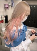 7168ブリーチ＆インナーカラーアプリコットオレンジベージュ