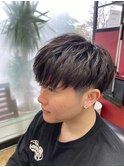 マットブラウンツーブロックマッシュショートp1名護大東
