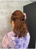 編み込み×ハーフアップ