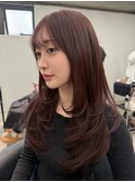 大阪/心斎橋/ワインレッド/透明感/レイヤーカット