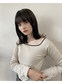 大人可愛い韓国ミディアムくびれヘア暗髪グレージュカラー