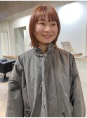 オレンジブラウンのレイヤーボブ