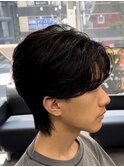 ベリーショートセンターパートダークアッシュニュアンスパーマ