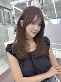 透明感くすみベージュ/ロングレイヤー/ワンカール/顔周りカット