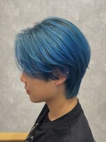 アビー(ABEY)&nbsp;メンズウルフ/センターパート/ターコイズブルー