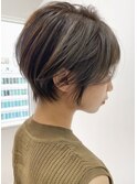 40代50代 丸みくびれショートボブ|白髪ぼかしハイライト