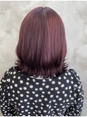 透け感チェリーカラー×外ハネボブ