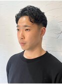 アップバング センターパート ダウンパーマ スキンフェード