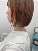 パッツンボブコーラルオレンジ◎切りっぱなしボブ20代～50代