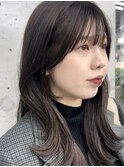 美髪カールピンクブラウンヘアメイクセミディ似合わせ前髪