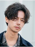 大分シャドウパーマメンズカットセンターパートラウンドマッシュ