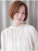 ハニーブラウンブリーチなしセンターパートワンレンボブ30代X