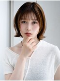 ぱっつん前髪ボブパーマウルフパーマ鎖骨ボブシンプルストレート