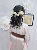 卒業式 袴着付け ゆるふわハーフアップ
