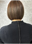 切りっぱなしボブ・暖色カラー・白髪ぼかし