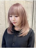 ミディアムレイヤーストレートロングウルフミルクティーベージュ