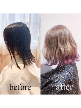 切りっぱなしボブピンクグラデーションカラーbefore After L リタ Lita のヘアカタログ ホットペッパービューティー