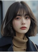 イメチェン　外はね　ボブ　美髪　ワイドバング　ブルーブラック