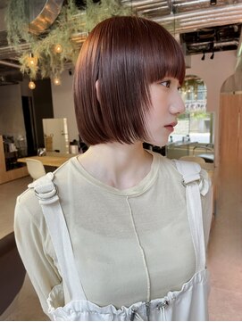 ミンクスオーバー(MINX OVER) 【血色感アップ暖色カラー】ブリーチなしのブラウンレッド/ボブ