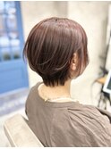 丸みショートボブ×ピンクブラウン