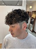 スペインカールツーブロックメンズカットパーマ