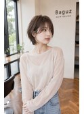 丸みショート小顔ショートボブシースルーバング抜け感艶髪