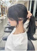 夏のヘアアレンジ/韓国風顔周りカット/縮毛矯正ストレートヘア
