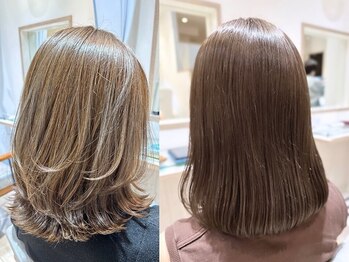 アコバイネオリーブ(aco by Neolive)の写真/【カット+ブリーチなしダブルカラー+1stepトリートメント￥12000】ブリーチなしで透明感×高発色を叶える