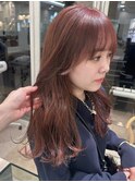 ブリーチなしＷカラー　ピンクベージュ　ロング　秋カラー　小顔